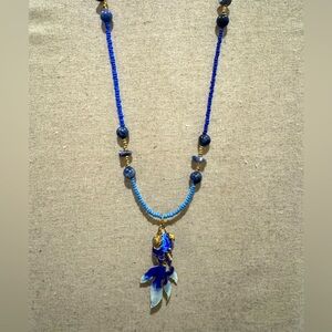 Blue Cloisonné Enamel Koi Fish Sodalite & Lapis Beaded Necklace